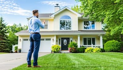 Professional property manager inspecting a well-maintained single family home